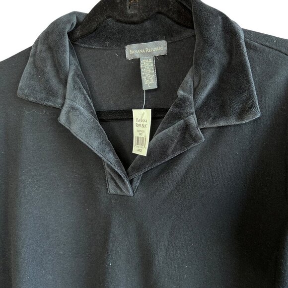 Banana Republic Vintage Black Velvet Collar Cuffs Casual Top T-shirt NWT Size L - Picture 2 of 8